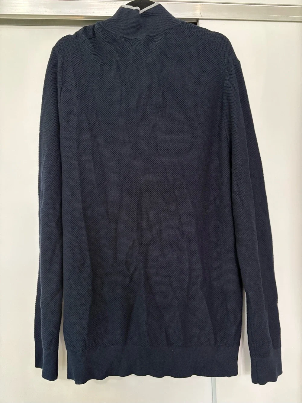 NWT Magaschoni size XL Men’s 100% Cotton Navy & Gray Quarter-Zip Knit Sweater